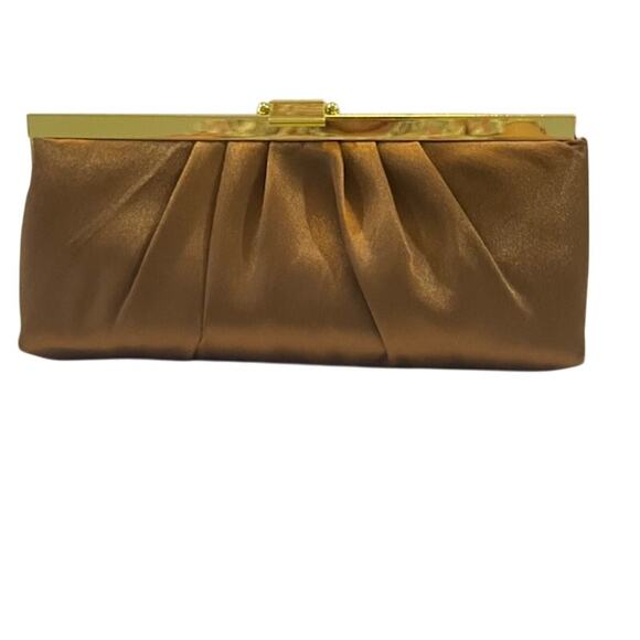 Gunne Sax by Jessica McClintock Bronze Satin Evening Clutch - Picture 1 of 6